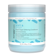 Aunt Jackie's Kids Soft & Sassy Super Softening Conditioner in a light blue 426g jar with a white lid.