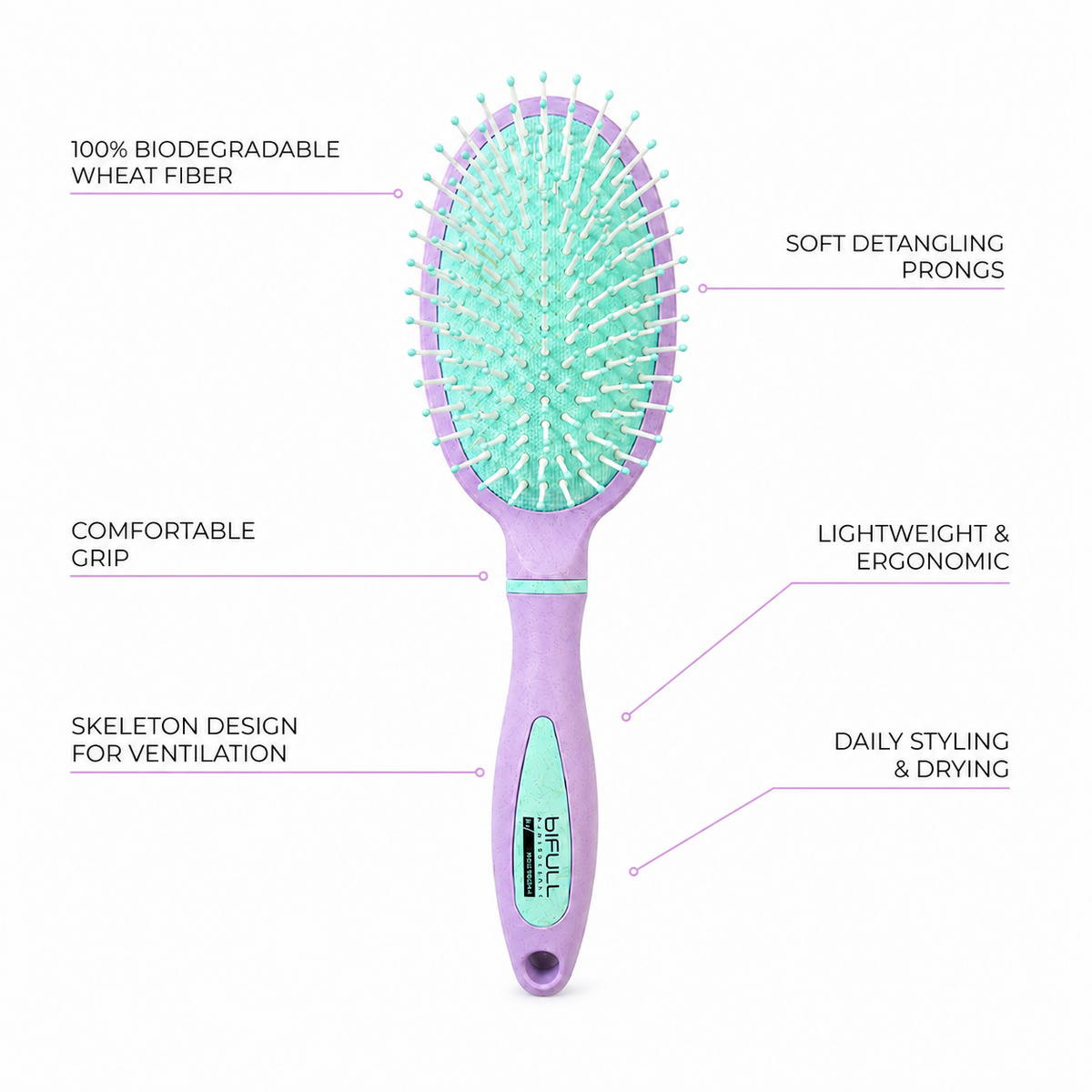 Bifull Bio Oval Pastel Brush 100% Biodegradable Wheat Fiber