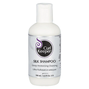 White Curl Keeper Silk Shampoo bottle, 100ml, with purple logo and text.