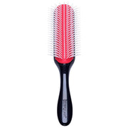 Black Denman 9-Row Styler Brush D4 with red rubber pad and white nylon pins.