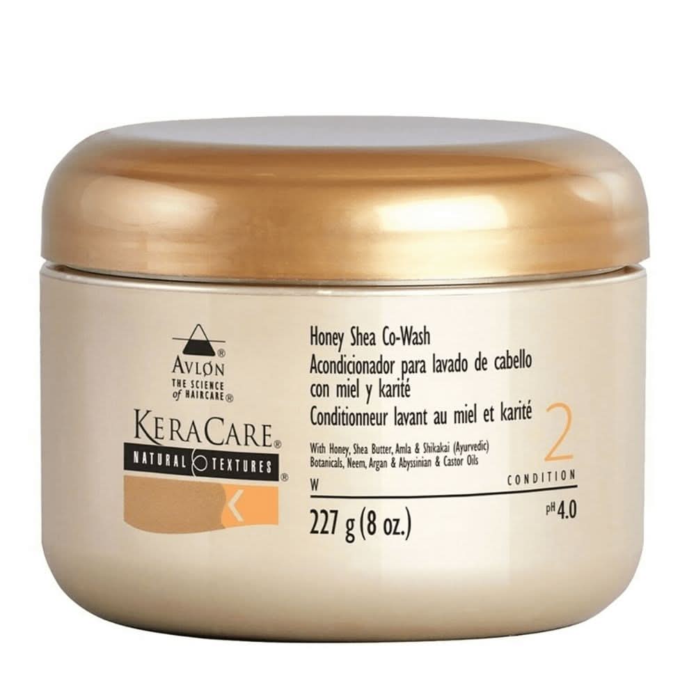 KeraCare Curlessence Honey Shea Co-Wash in a 227g beige jar with a metallic gold lid.