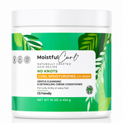 White Moistful Curl No Knots Curl Moisturizing Co-Wash jar with green tropical leaf label, 454g.