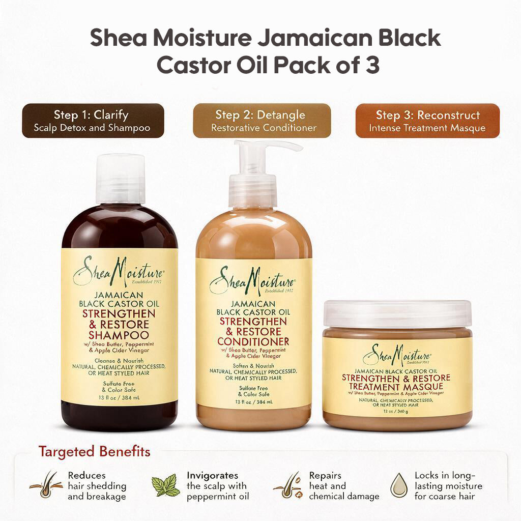 Shea Moisture Jamaican Black Castor Oil Pack of 3