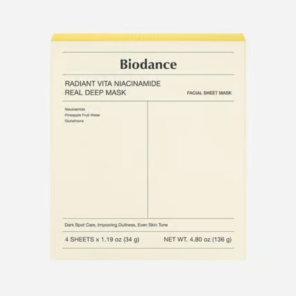 Biodance Radiant Vita Niacinamide Real Deep Mask 1 Box 34g X 4 Pieces-Sheet Mask-Aladin Beauty